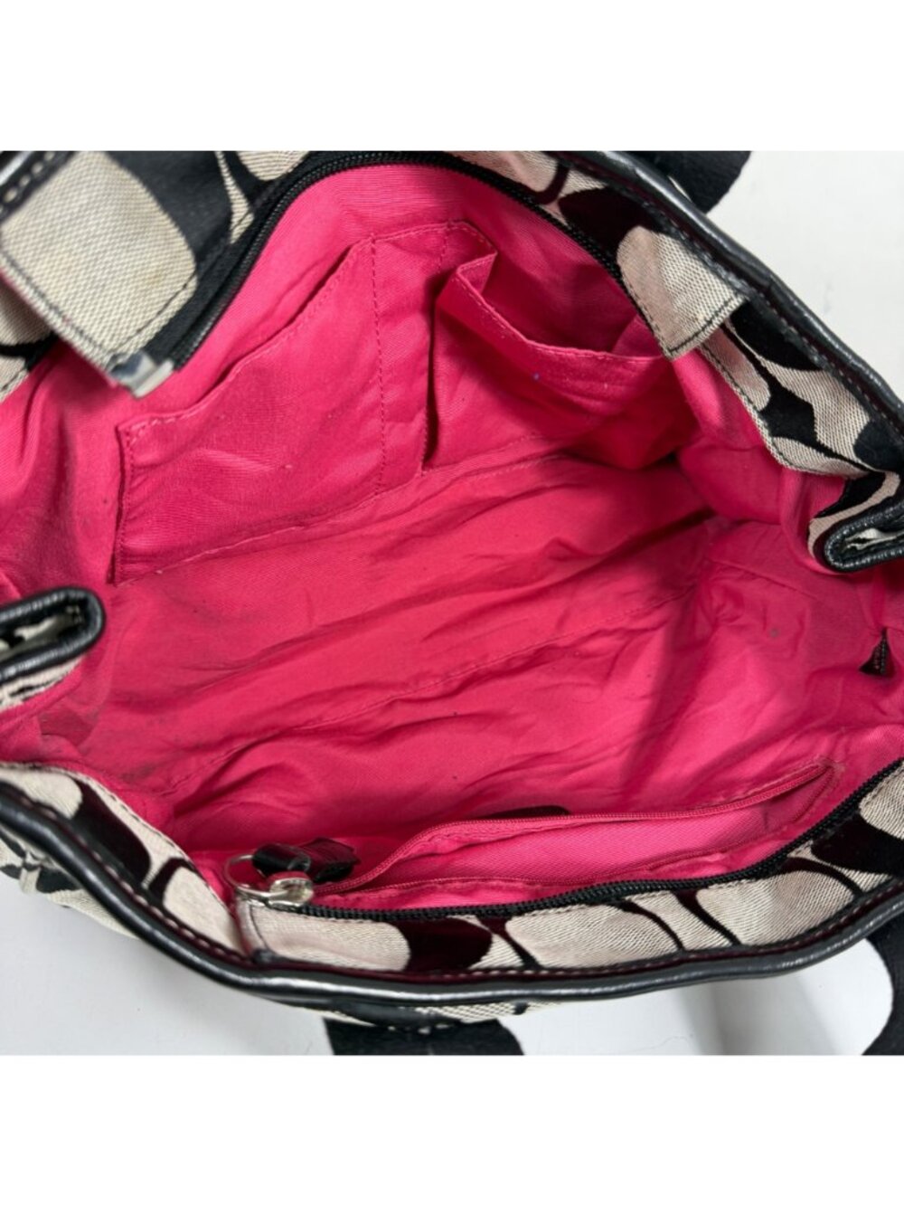COACH Daisy Signature C Black Jacquard Shoulder Handbag F14878 Pink Lining - Picture 13 of 15